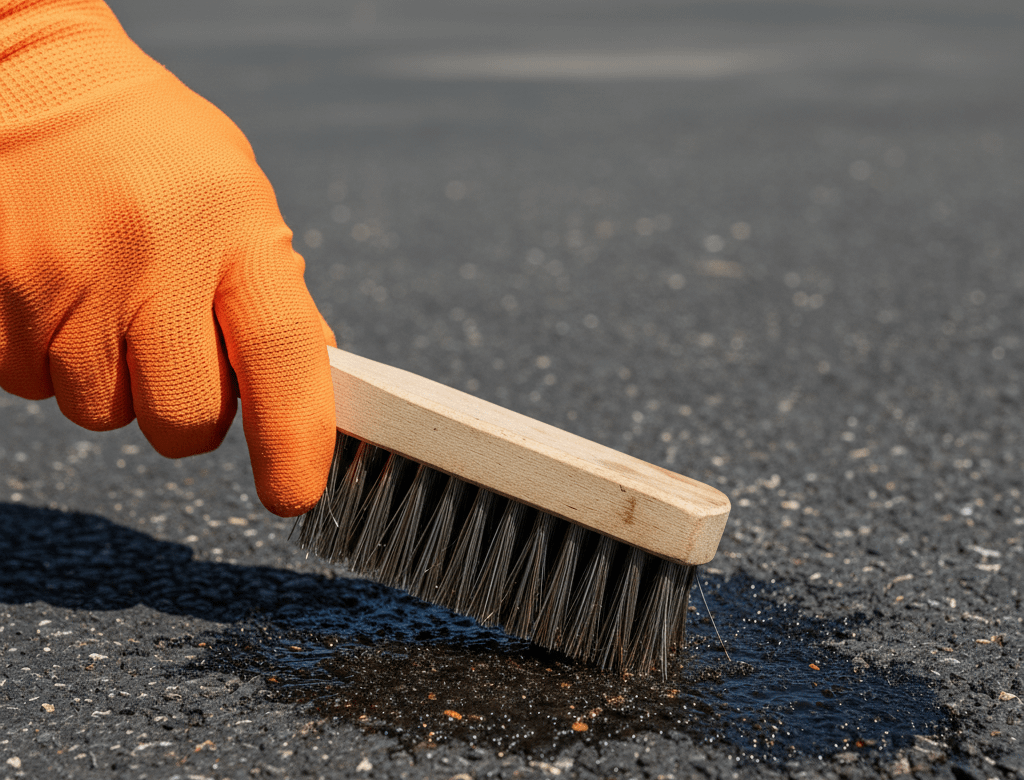 Manual Wire Brush in Use on Asphalt