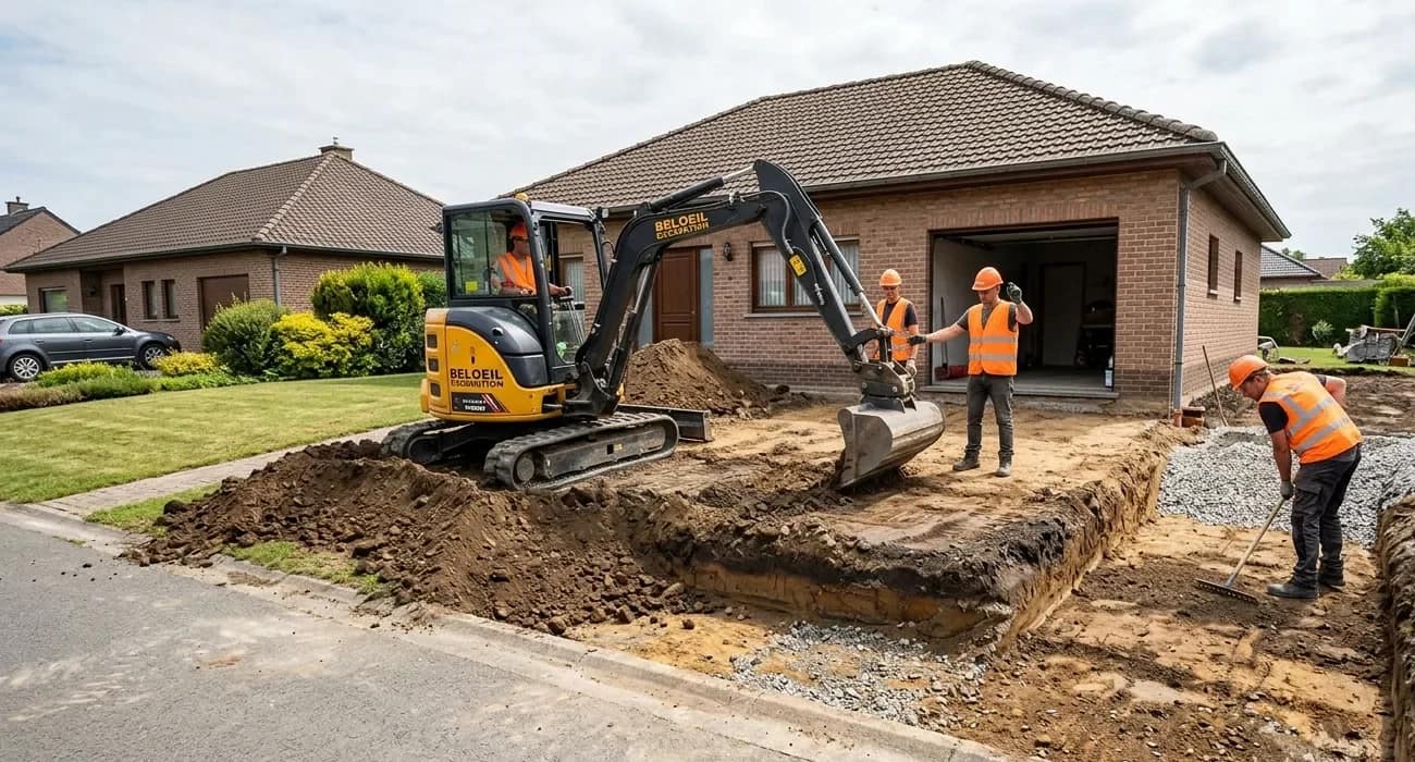 Excavating ground for concrete driveway