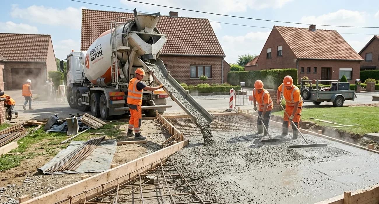 Pouring concrete for driveway installation