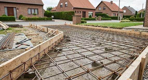 Rebar reinforcement in concrete driveway